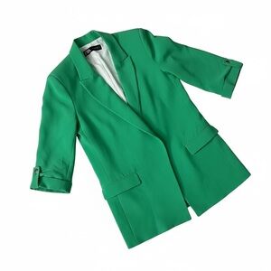 Zara Green Cropped Sleeve Blazer